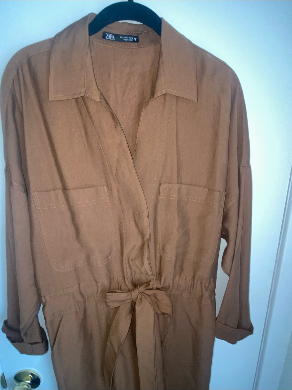 ZARA Brown Tie-Waist Romper - Size L - EUC - Picture 3 of 7